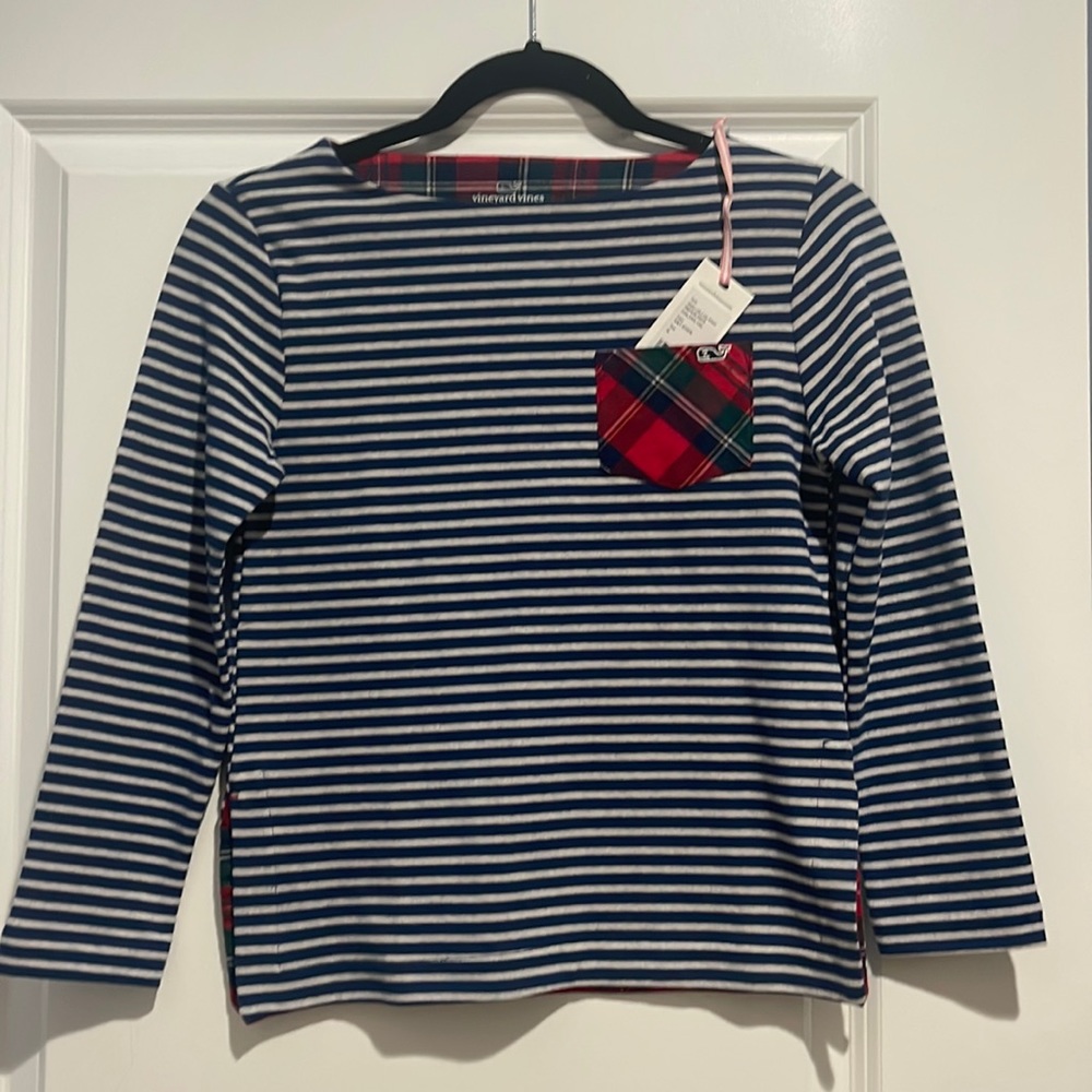 NWT Vineyard Vines girls blue striped long sleeve shirt size 10/12